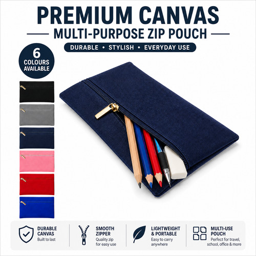 Plain canvas pencil case zip - plain,